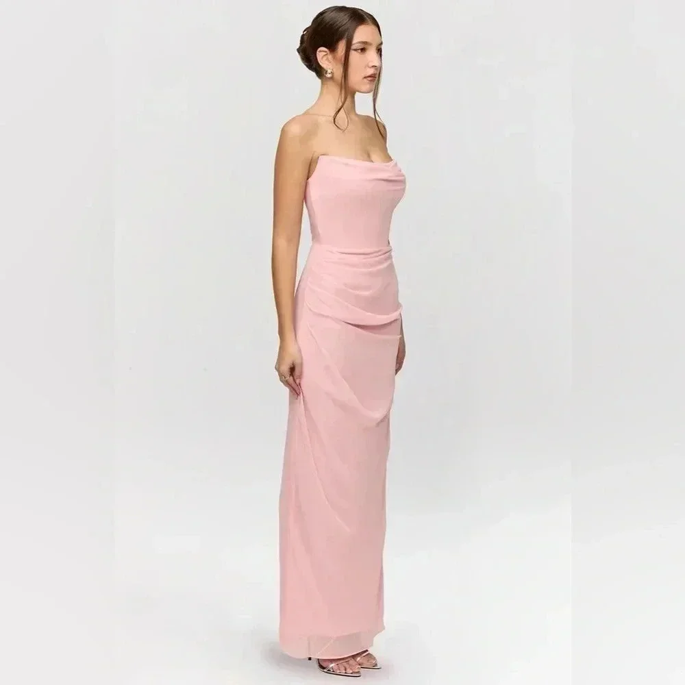 house of cb adrienne dress pink 'Adrienne' Pink Quartz Georgette Strapless Gown
